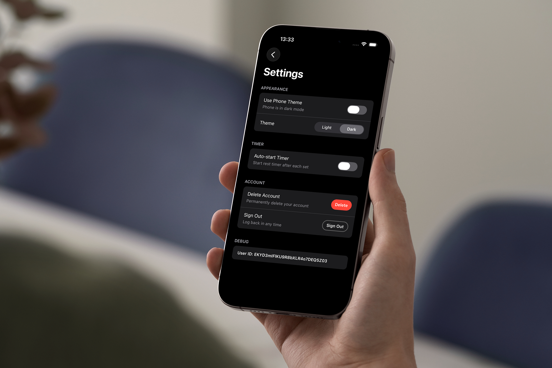 Settings screen in best iOS workout tracker app