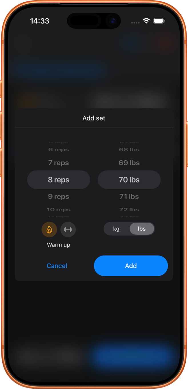 Warm-up and working sets - Best workout tracker app feature
